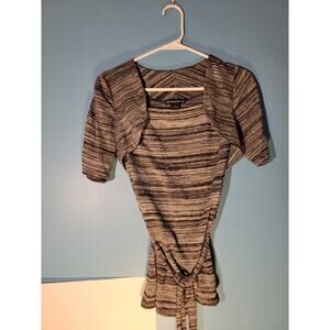 Sixteen Womens Gray Short Sleeve Blouse With Tie Backs Size L